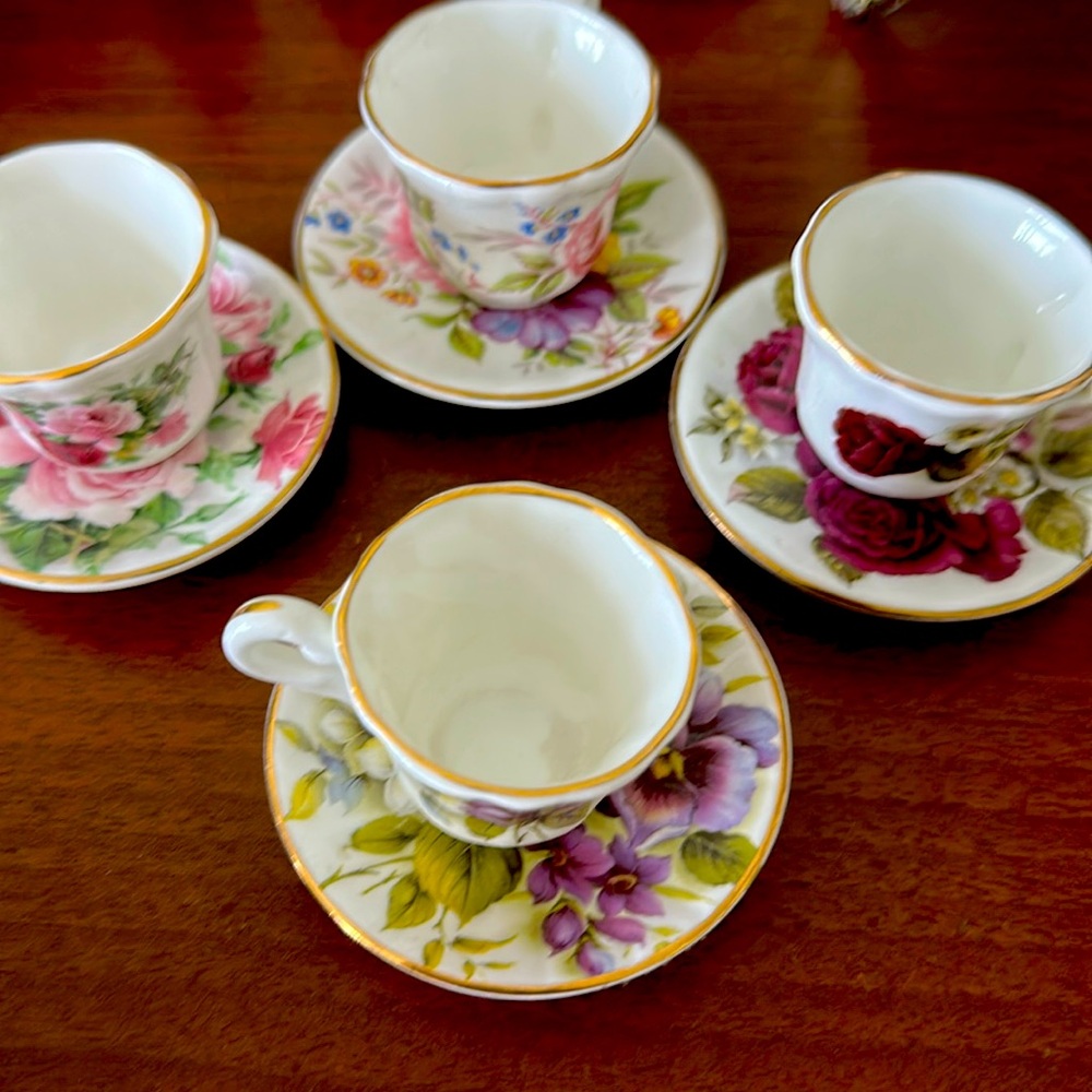 Vintage Miniature Floral Porcelain Tea Set of 4 Staffordshire England